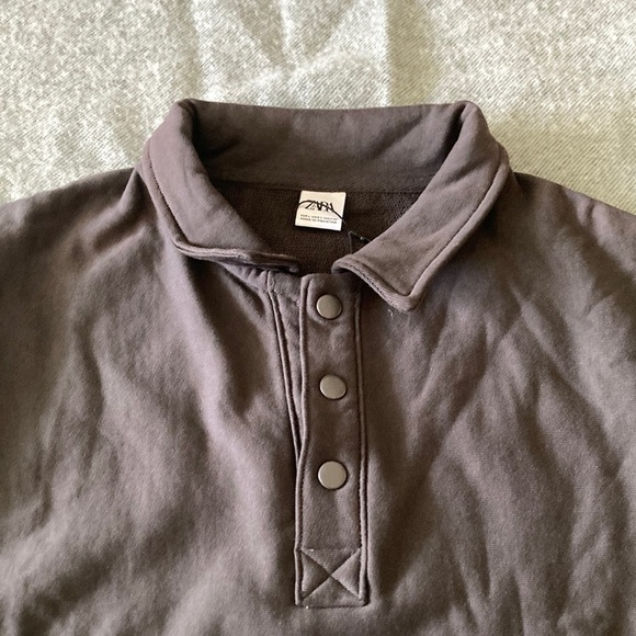 Zara Charcoal Button-Up Polo - Picture 2 of 4